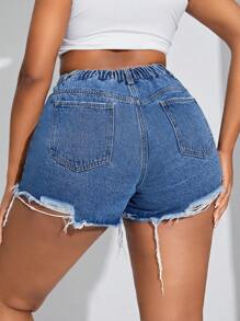SHEIN SXY Women's Plus Size Vintage Ripped Hole Denim Shorts