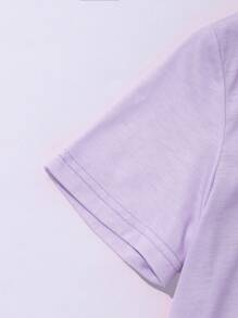 Áo thun ngắn tay in khẩu hiệu thường ngày của cô gái tuổi teen mùa hè - Màu tím - Xem 6