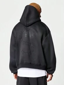 SUMWON Regular Fit Overhead Hoodie With Embossed Back Graphic Print - Black - View 1