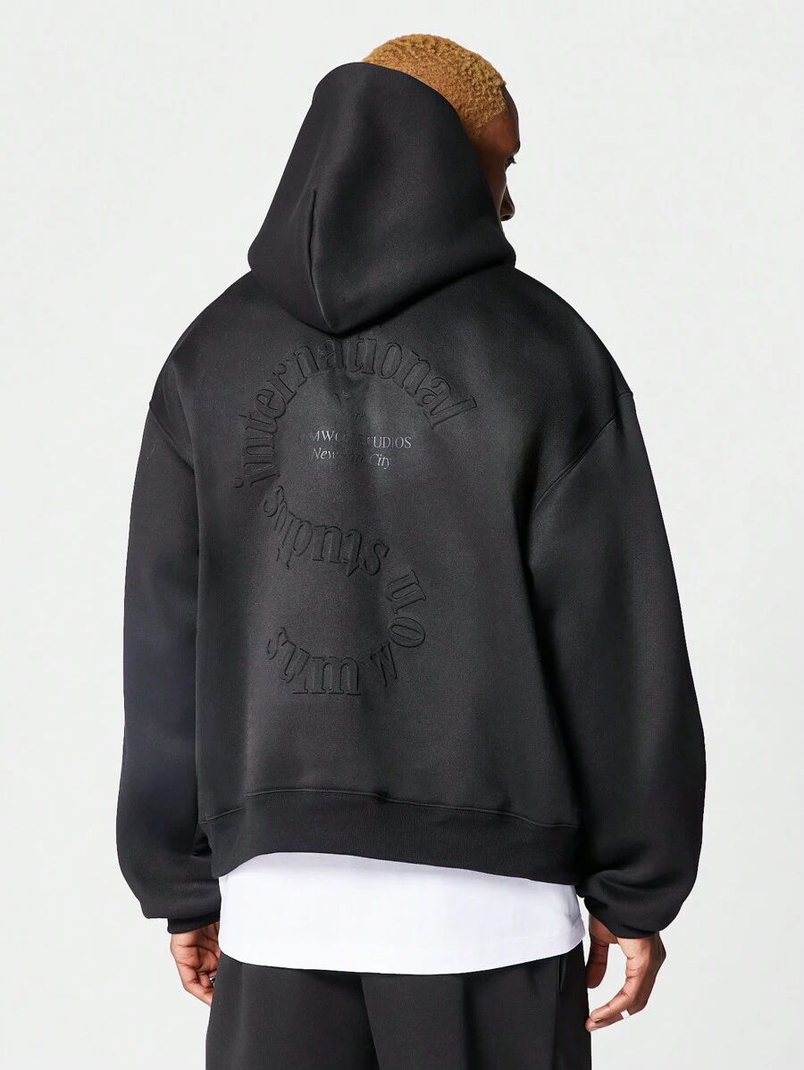 SUMWON Regular Fit Overhead Hoodie With Embossed Back Graphic Print - Black - View 1
