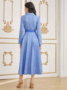 Modelyn Ladies' Jacquard Long Sleeve Dress With Contrast Collar - Multicolor - View 2