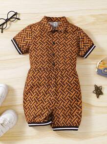 SHEIN Trẻ Con trai Hình học In Sọc Dây đeo Áo liền quần - Nhiều màu - Xem 1