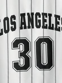 少年男孩夏季運動字母印花條紋圓領背心 - 白色 - 查看 4