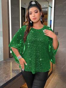 Allurite Plus Pearls Beaded Trumpet Sleeve Tee - Green - View 5