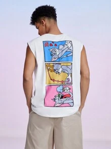 TOM & JERRY X SHEIN Men's Cartoon Letter Print Tank Top - White - View 1