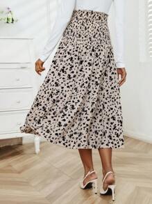 SHEIN LUNE Women's Floral Print Shirred Skirt