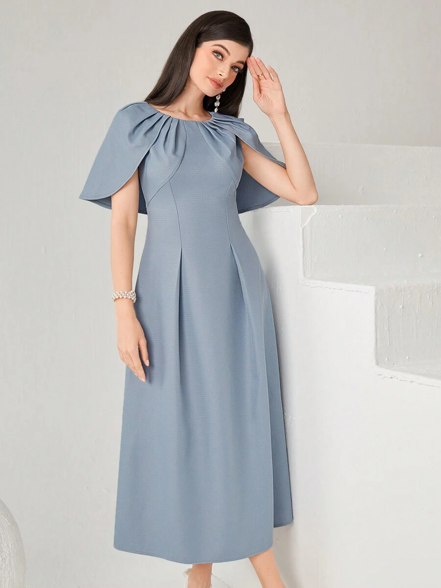 Modelyn 女士圆领褶皱连衣裙长款晚礼服