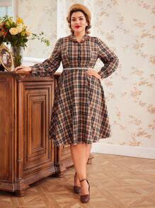 SHEIN DECDS 加大尺碼格子連衣裙復古服裝長袖單件裝 - 彩色 - 查看 6