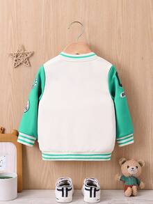 Baby Boys' Bear Decoration Color Block Striped Baseball Jacket - Green - View 2