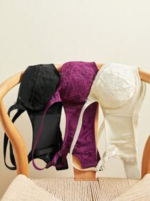 LUVLETTE 内衣全覆盖无衬里花卉蕾丝胸罩 - 白色 - 查看 11