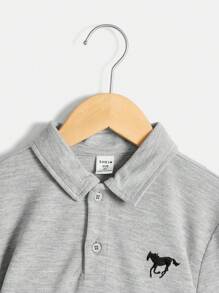 SHEIN Leap Crew Cậu bé Tween Giải trí Thoải mái Áo polo Với Tranh thêu ngựa - Xám - Xem 5