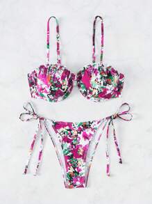 SHEIN Swim Flower Print Bikini Set Carnival Summer Beach - Multicolor - View 7