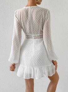 SHEIN Privé Women'S Lantern Sleeve Lace Patchwork Dress - White - View 2