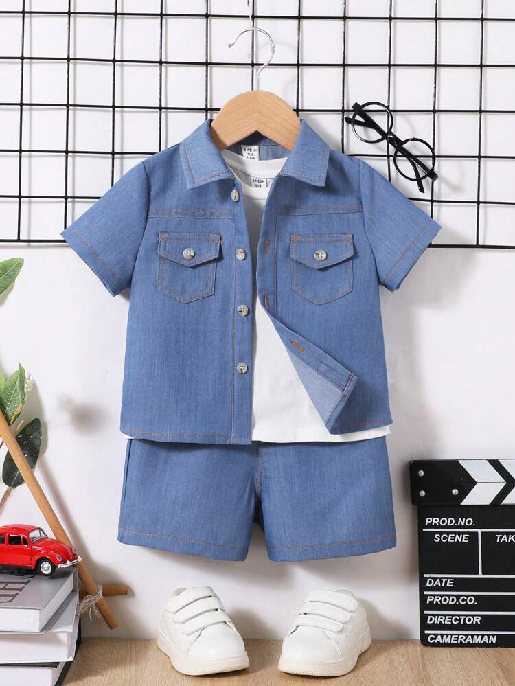 Baby Boy Casual Short Sleeved Polo Shirt And Shorts Set