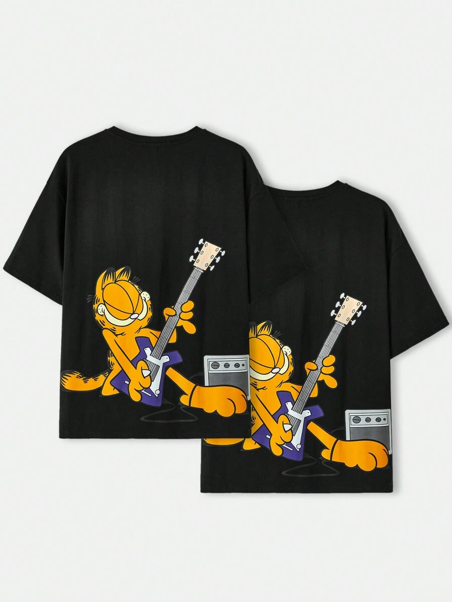 GARFIELD X SHEIN Unisex Cartoon Printed Drop Shoulder T-Shirt