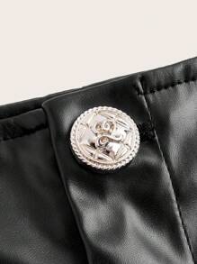 SHEIN ICON 特低腰接縫設計超短裙短褲 - 黑色 - 查看 3