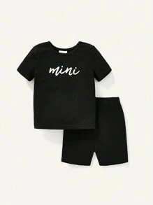 Cozy Pixies Baby Girl Snug Fit Pajama Set With Letter Printed Round Neck Short Sleeve Top And Shorts, 4pcs Matching Set - Pink - View 7