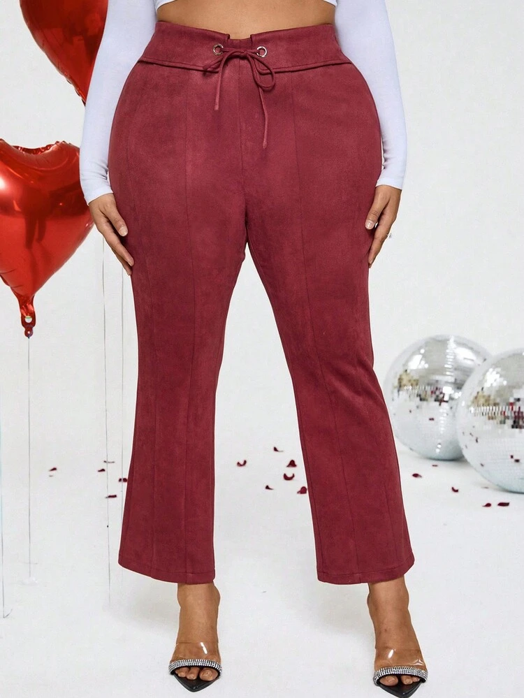 Plus Size Solid Color Flared Trousers Fall Cloth For Women
