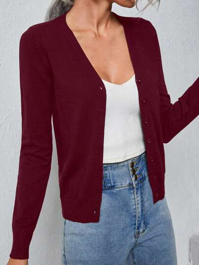 SHEIN Frenchy Cardigan monopetto a maniche lunghe, top a maniche lunghe, maglione lavorato a maglia per l'autunno/inverno