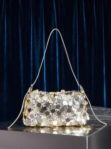 SHEIN SXY 女士时尚百搭金色亮片单肩包、晚装包，适合女士、女性、鸡尾酒会、派对、舞会、俱乐部、约会、生日、情人节、晚会、约会之夜、青少年 - 金色 - 查看 2