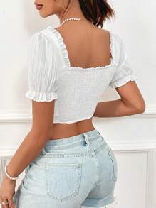 SHEIN Unity Women's Hollow Out Shirt With Frill Edges - White - View 3