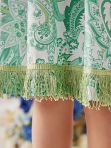 Cô gái In hoa Paisley Sọc Tay áo Với Thắt Lưng Đầm - Nhiều màu - Xem 4