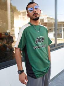 Manfinity Homme Men's Short Raglan Sleeves T-shirt With Letter Print - Green - View 8