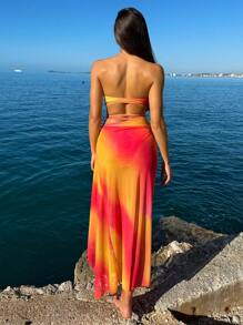 Swim Vcay Traje De Baño De Una Pieza Con Falda, Huecos Y Estampado Aleatorio - Multicolor - Ver 2