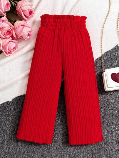 SHEIN Young Girl Solid Color Elastic High Waisted Wide Leg Pants With Textured Finish