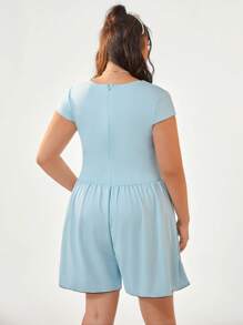 SHEIN Qutie Kích thước lớn Ren Mùa Xuân Quần áo Romper - Màu xanh nhạt - Xem 3