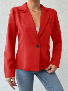 RueChic Women'S Notched Lapel Single-Button Blazer Jacket - Red - View 5