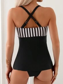 SHEIN Swim Summer Ladies' Striped Patchwork Bikini Set Carnival - Multicolor - View 3