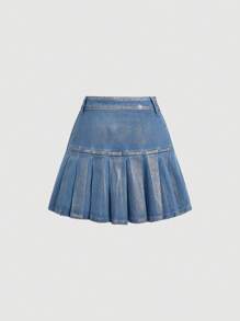SHEIN MOD 女士褶皺牛仔迷你裙,適合派對和音樂節 - 彩色 - 查看 2