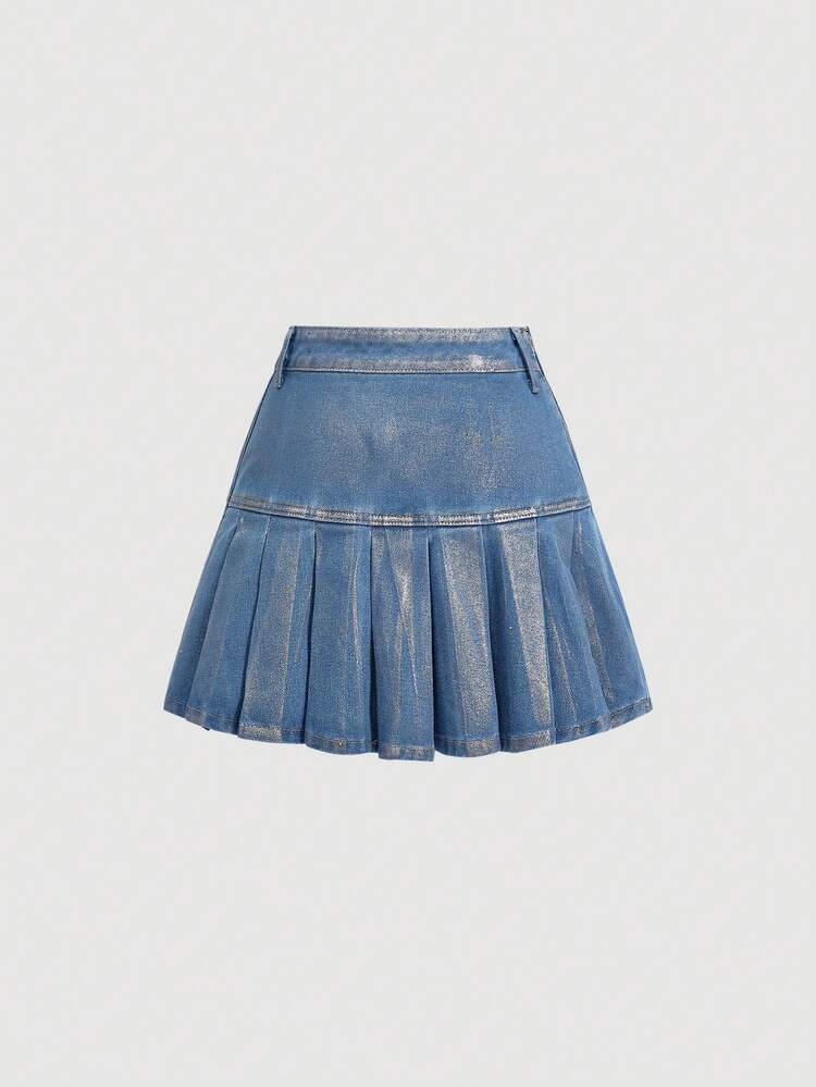 Women'S Denim Mini Skirt With Pleats For Party & Music Festival
