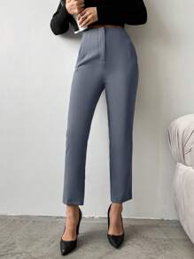 EURMUSE Women's Solid Color Tapered Suit Pants - Dark Grey - View 3