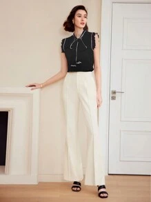 MOTF PREMIUM 編織女性縫紉前方喇叭褲裝 - 黃色 - 查看 6