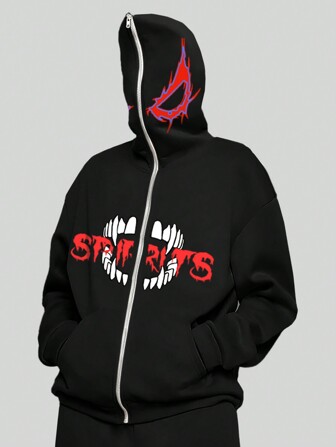Goth Herren-buchstaben-graphic-zip-up-kapuzen-sweatshirt