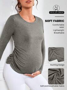 SHEIN Maternity Long Sleeve Tee With Ruched Side - Dark Grey - View 1