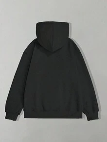 INAWLY Floral & Slogan Printed Drawstring Hoodie - Black - View 2