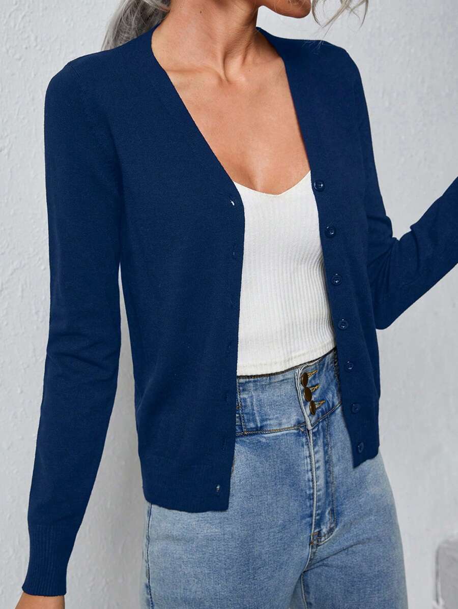 SHEIN Frenchy Single Breasted Long Sleeve Cardigan In Fall/Winter Casual Blue - Blue - View 1