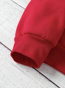 SHEIN LUNE Áo nỉ nữ dáng rộng màu đỏ in khẩu hiệu Ngày Valentine dành cho gia đình - Đỏ - Xem 5