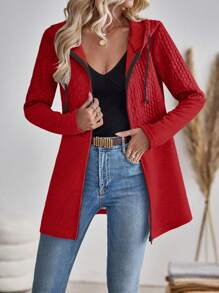 SHEIN LUNE Women's Drawstring Hooded Long Sleeve Jacket For New Year Clothes - Red - View 4