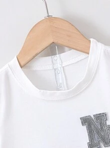 SHEIN 年輕女孩色塊字母拼接休閒兩件套裝 - 彩色 - 查看 5