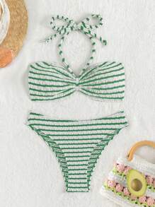 Swim Mod Bộ bikini hai mảnh sọc ngang cổ dành cho nữ đi biển mùa hè Carnival - màu xanh lá - Xem 3
