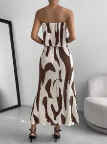 Firerie Ladies' Full Print Texture Fashionable Suit - Khaki - View 2