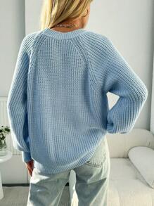 EURMUSE Plus Size Women's Round Neck Raglan Long Sleeve Sweater Pullover - Mauve Purple - View 2