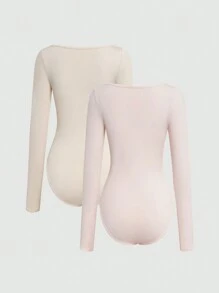 SHEIN Unity 女士方領長袖連體衣 - 粉色 - 查看 2