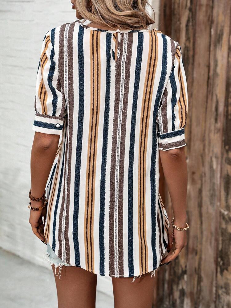 Women'S Striped Square Collar Shirt