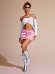 SHEIN BAE Ladies' Denim Skirt With Pockets - Pink - View 5