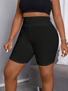 Maweii Plus Size Women's Solid Color Shorts Tights - Black - View 5